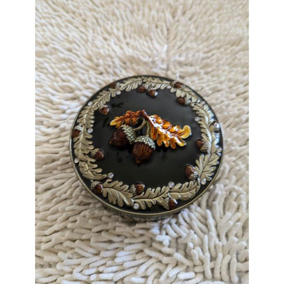 Round mirrored trinket box with autumn theme - Picture 7 of 11